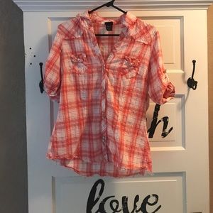 Pink plaid blouse, button-up